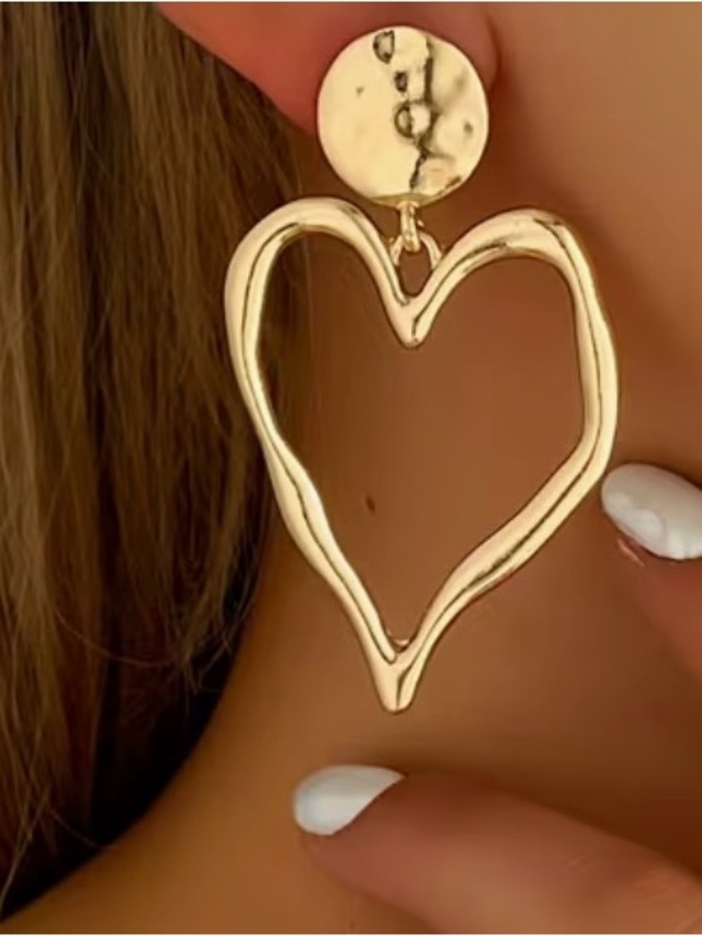 Gold Open Heart Drop Earrings - Women's Jewelry
